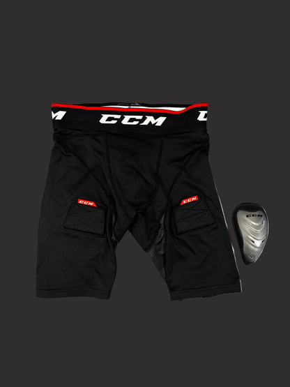 CCM Compression Shorts Junior XL mit Tiefschutz & Stutzen-Klett